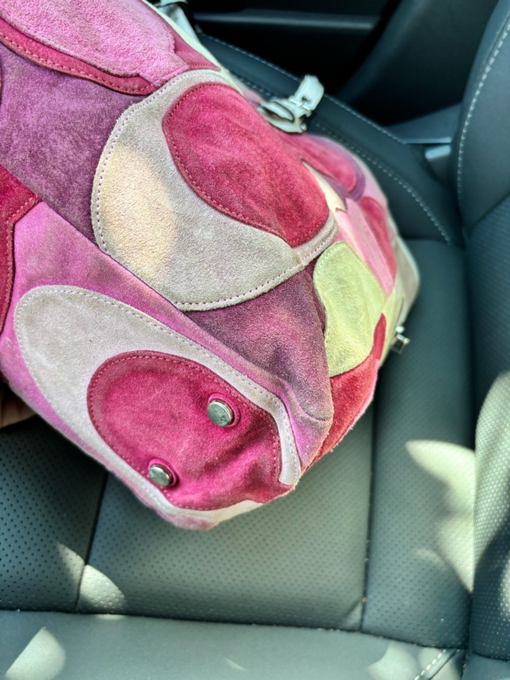 Coach Pink Patchwork Suede Leather Tote Bag Y2K Shoulder Purse - Picture 7 of 14